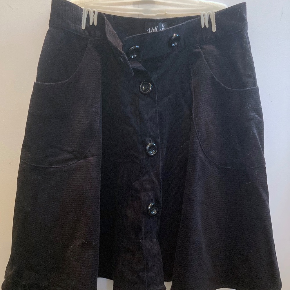 NWT Black Hell Bunny Corduroy Wonder Years Knee Skirt with Buttons and Pockets - Picture 8 of 12